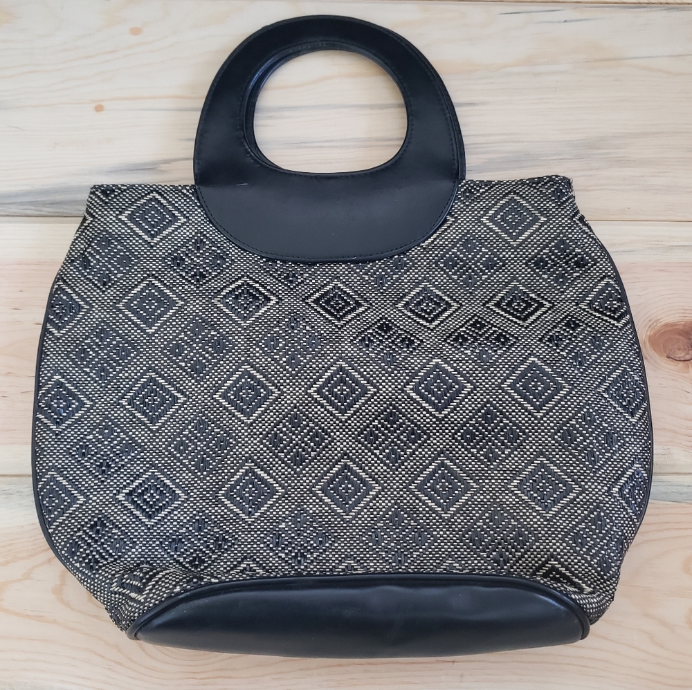 Tiannl black and tan woven fabric purse